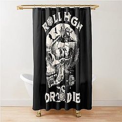 Dungeons and Dragons: Roll High or Die. Party fights dragons in a skull scene shower curtain