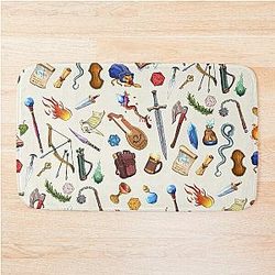 Dungeons and Dragons Pattern, Fantasy Weapons, Swords and Magic Spells for Role Playing Adventurers Bath Mat