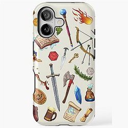 Dungeons and Dragons Pattern, Fantasy weapons, Swords and Magic Spells for Role Playing Adventurers, iPhone Tough Case