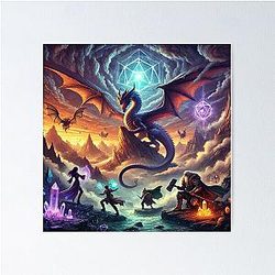 Epic Dragon Battle on Crystal Mountain Dungeons Art Poster