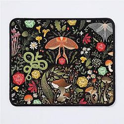 Druid Cottagecore DND Pattern: Dice, Spore Mushrooms, Moth, Snake, Butterfly, Flower Mouse Pad