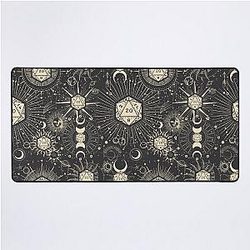 DND Celestial Dice pattern D20 Stars, sun and crescent Desk Mat