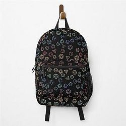 D&D Dice on a Black Pattern Backpack