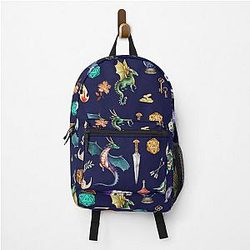 Dungeons and Dragons pattern: dnd dice, sword, loot, potion, grimoire, arrows, Backpack