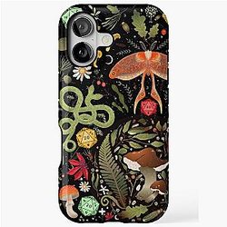 Druid Cottagecore DND Pattern: Dice, Mushroom, Moth, Snake, Butterfly, Flowers iPhone Tough Case