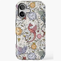 Vintage Medieval Dragon D20 Dice Dnd Floral Blue Yellow Pink iPhone Tough Case