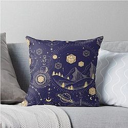 DND Celestial Dice, D20 Star Constellations Night Sky Throw Pillow