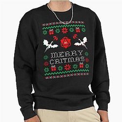 D&D Christmas, Merry Christmas, Dungeons and Dragons Christmas Ugly Sweater Pullover Sweatshirt