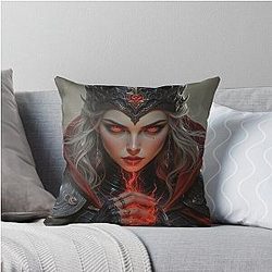 Dark Sorceress Queen DND Fantasy Portrait Throw Pillow