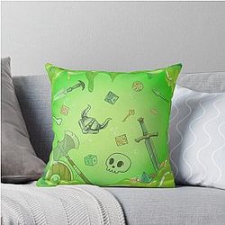 GELATINOUS CUBE: Green dnd monster, loot, axe and sword Throw Pillow