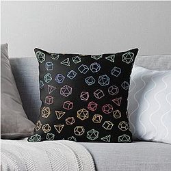 D&D Dice on Black Pattern Throw Pillow