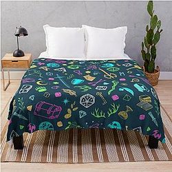 Dungeons and Dragons D20 Dice and Medieval Gear Throw Blanket