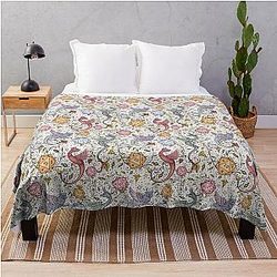 Vintage Medieval Dragon and D20 Dice Dnd pattern floral Throw Blanket