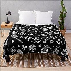 DND RPG pattern: dungeons and dragons doodles, d20, medieval sword, axe, loot for d&d roleplaying adventurers throw blanket