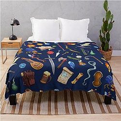 Geeky Tabletop RPG Pattern Dnd Fantasy Weapons for Roleplaying Gamers Throw Blanket