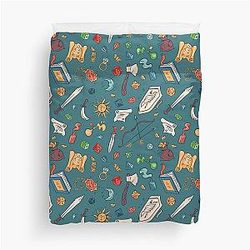 Tabletop RPG - DnD Elements and Dice Pattern Duvet Cover