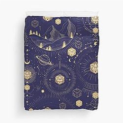 DND Celestial Dice, D20 Stars Constellation Pattern Night Sky Duvet Cover
