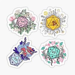 Dnd sticker pack: Cute Dnd Dice collection with flowers, mushrooms, crystals and a Bee sticker