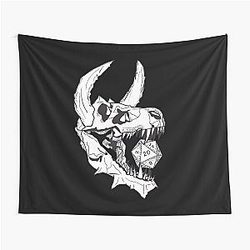 Dnd Dragon skull, mighty monster with D20 Dice Tapestry