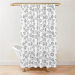 D&D Dice Black on White Pattern Shower Curtain