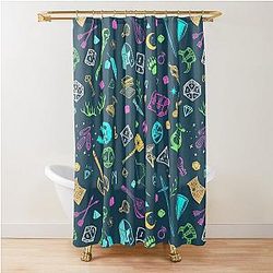 DND RPG pattern: dungeons and dragons, d20 Dice, and roleplaying medieval gear Shower Curtain
