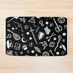 D&D Seamless Dungeons and Dragons D20 Medieval Sword Axe Loot for D&D Adventurers Bath Mat