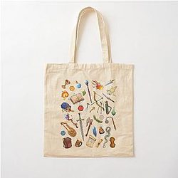 Tabletop RPG Pattern Cotton Tote Bag for Roleplaying Gamers with Fantasy Dnd Weapons