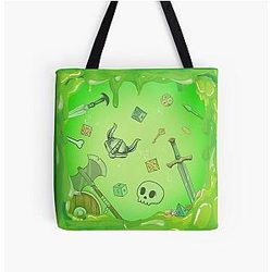 Gelatinous Cube: Green Ooze D&D Monster, D&D Dice, Skull, Loot, Axe and Sword All Over Print Tote Bag