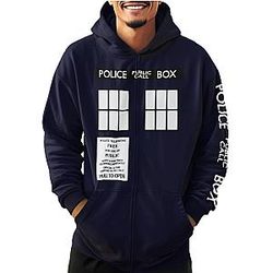 Doctor Who Men's Full Zip-Up Hooded Sweatshirt Tardis Police Box Pull to Open Officially Licensed