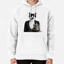 Elegant Manx Cat inspired by Downton Abbey Black and White Bobtail Kitty Pullover Hoodie