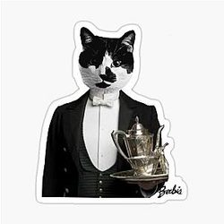 Elegant Manx Cat inspired by Downton Abbey Black Bobtail Kitty Sticker