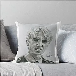Pencil and charcoal portrait drawing of Draco Malfoy throw pillow