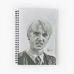 Pencil charcoal portrait drawing of Draco Malfoy notebook