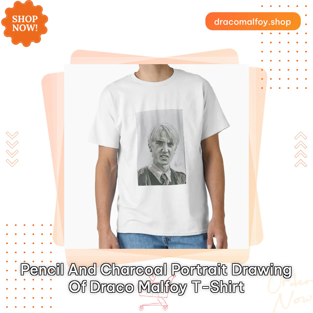 Pencil and charcoal portrait drawing of Draco Malfoy T-Shirt