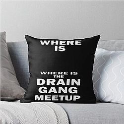 Where to Drain Gang Meetup White Text Throw Pillow