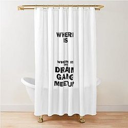 Where Is The Drain Meetup Black Text Shower Curtain