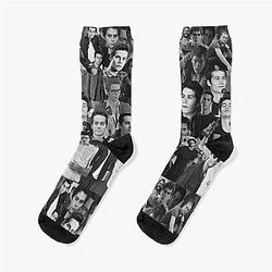 Dylan O'Brien Abstract Collage Pattern - Black and White Aesthetics Socks