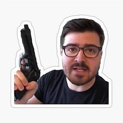 Eddy Burback with a gun sticker 

(I removed the weird characters, and removed "with a" which were in sequence)
