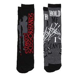Edward Scissorhands Crew Socks - Black/Grey (Size 6-12, Two Pairs)
