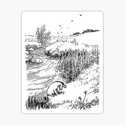 Eeyore by the Riverbank, Classic Winnie the Pooh Illustration, Black and White Sticker