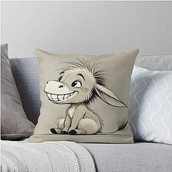 Drawing of Happy Eeyore Cartoon Throw Pillow