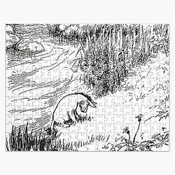 Eeyore by the riverbank, a Classic Winnie the Pooh Illustration, Black and White Jigsaw Puzzle