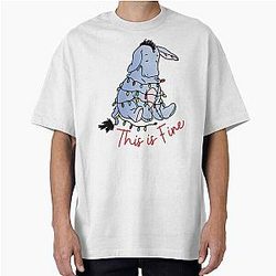 Christmas Spirit Funny Winnie the Pooh Eeyore This is Fine Oversized T-Shirt