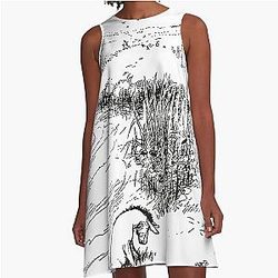 Eeyore by the Riverbank, Classic Winnie Pooh Illustration, Black and White A-Line Dress