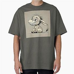 Drawing of Happy Eeyore Cartoon Oversized T-Shirt