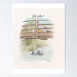 Eeyore in Water Pooh Roo Rabbit and Piglet on Bridge