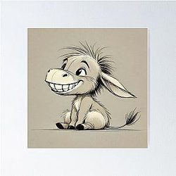 Drawing of Happy Eeyore Cartoon Poster