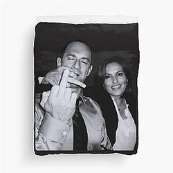 Elliot Stabler And Olivia Benson Actors Giving The Middle Finger Meme Duvet Cover