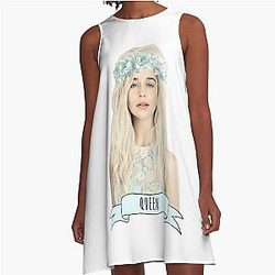 Emilia Clarke wearing a flower crown A-line dress