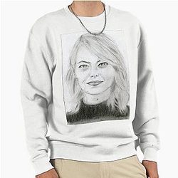 Realistic Emma Stone Drawing Art - Emma Stone Graphite Pencil Pullover Sweatshirt